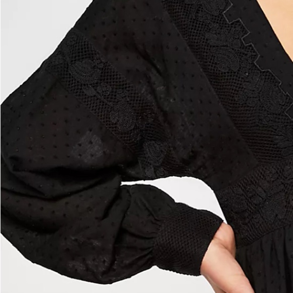 Free People Sugarpie Black Long Sleeve Boho Mini Dress - Picture 12 of 13